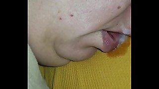 Drunk cum slut gets a mouthful and a spoonful